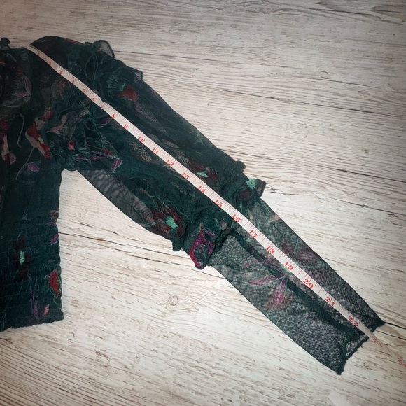 Free People Time For Shine Sheer Floral Ruffle long Sleeve Crop Top XS - Picture 7 of 14